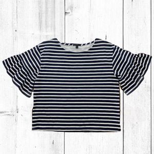 J.Crew | Striped Short Ruffle Sleeve Crew Neck Top